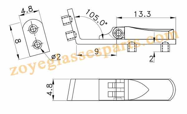 drawing of spring hinge for wooden sunglasses