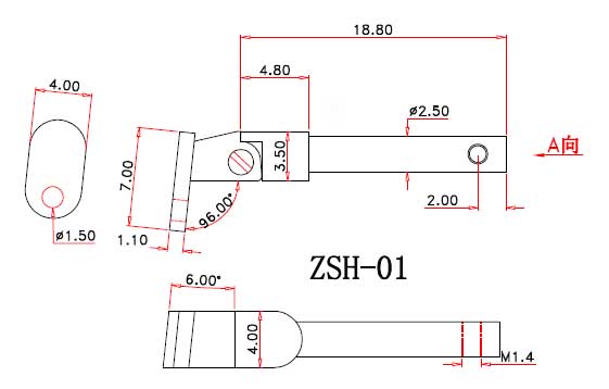 drawing of spring hinge for wood sunglasses ZSH-01