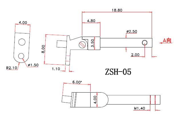 drawing of spring hinge for wood sunglasses ZSH-05