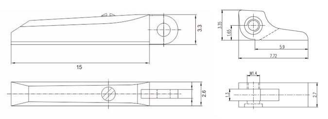 drawing of double spring hinge for wooden sunglasses