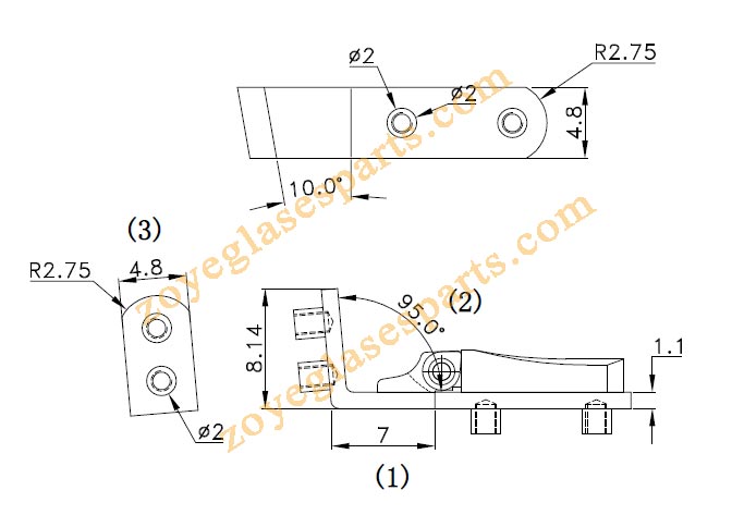 drawing of spring hinge for wooden sunglasses